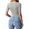 image:imageMANGOPOP WomenS Half Sleeve Bodysuit Square Neck 34 Sleeve Body Suits Dressy Fitted Going Out TopsElephant Grey
