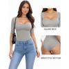 image:imageMANGOPOP WomenS Half Sleeve Bodysuit Square Neck 34 Sleeve Body Suits Dressy Fitted Going Out TopsElephant Grey