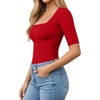 image:imageMANGOPOP WomenS Half Sleeve Bodysuit Square Neck 34 Sleeve Body Suits Dressy Fitted Going Out TopsRed