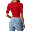 image:imageMANGOPOP WomenS Half Sleeve Bodysuit Square Neck 34 Sleeve Body Suits Dressy Fitted Going Out TopsRed