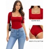 image:imageMANGOPOP WomenS Half Sleeve Bodysuit Square Neck 34 Sleeve Body Suits Dressy Fitted Going Out TopsRed