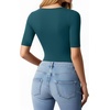 image:imageMANGOPOP WomenS Half Sleeve Bodysuit Square Neck 34 Sleeve Body Suits Dressy Fitted Going Out TopsWheat Green