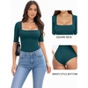 image:imageMANGOPOP WomenS Half Sleeve Bodysuit Square Neck 34 Sleeve Body Suits Dressy Fitted Going Out TopsWheat Green