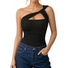 image:imageMANGOPOP Womens Asymmetrical One Shoulder Thong Bodysuits Mesh Ruched Backless Body Suit Sexy Going Out TopsA01 Black
