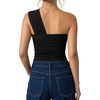 image:imageMANGOPOP Womens Asymmetrical One Shoulder Thong Bodysuits Mesh Ruched Backless Body Suit Sexy Going Out TopsA01 Black