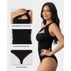 image:imageMANGOPOP Womens Asymmetrical One Shoulder Thong Bodysuits Mesh Ruched Backless Body Suit Sexy Going Out TopsA01 Black