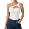 image:imageMANGOPOP Womens Asymmetrical One Shoulder Thong Bodysuits Mesh Ruched Backless Body Suit Sexy Going Out TopsA02 White