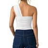 image:imageMANGOPOP Womens Asymmetrical One Shoulder Thong Bodysuits Mesh Ruched Backless Body Suit Sexy Going Out TopsA02 White