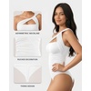 image:imageMANGOPOP Womens Asymmetrical One Shoulder Thong Bodysuits Mesh Ruched Backless Body Suit Sexy Going Out TopsA02 White
