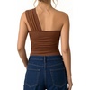 image:imageMANGOPOP Womens Asymmetrical One Shoulder Thong Bodysuits Mesh Ruched Backless Body Suit Sexy Going Out TopsBrown