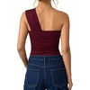 image:imageMANGOPOP Womens Asymmetrical One Shoulder Thong Bodysuits Mesh Ruched Backless Body Suit Sexy Going Out TopsBurgundy