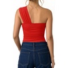 image:imageMANGOPOP Womens Asymmetrical One Shoulder Thong Bodysuits Mesh Ruched Backless Body Suit Sexy Going Out TopsRed