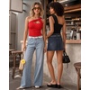 image:imageMANGOPOP Womens Asymmetrical One Shoulder Thong Bodysuits Mesh Ruched Backless Body Suit Sexy Going Out TopsRed