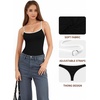 image:imageMANGOPOP Womens Cami Thong Bodysuit Double Lined Square Neck Backless Body Suit Adjustable Spaghetti Strap Tank Tops03 Blackwhite