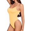 image:imageMANGOPOP Womens Cami Thong Bodysuit Double Lined Square Neck Backless Body Suit Adjustable Spaghetti Strap Tank TopsBright Yellow