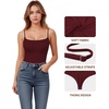 image:imageMANGOPOP Womens Cami Thong Bodysuit Double Lined Square Neck Backless Body Suit Adjustable Spaghetti Strap Tank TopsBurgundy