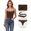image:imageMANGOPOP Womens Cami Thong Bodysuit Double Lined Square Neck Backless Body Suit Adjustable Spaghetti Strap Tank TopsCoffee