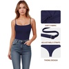 image:imageMANGOPOP Womens Cami Thong Bodysuit Double Lined Square Neck Backless Body Suit Adjustable Spaghetti Strap Tank TopsDeep Blue