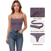 image:imageMANGOPOP Womens Cami Thong Bodysuit Double Lined Square Neck Backless Body Suit Adjustable Spaghetti Strap Tank TopsDeep Purple