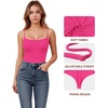 image:imageMANGOPOP Womens Cami Thong Bodysuit Double Lined Square Neck Backless Body Suit Adjustable Spaghetti Strap Tank TopsHot Pink