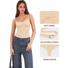 image:imageMANGOPOP Womens Cami Thong Bodysuit Double Lined Square Neck Backless Body Suit Adjustable Spaghetti Strap Tank TopsKhaki