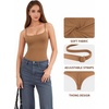 image:imageMANGOPOP Womens Cami Thong Bodysuit Double Lined Square Neck Backless Body Suit Adjustable Spaghetti Strap Tank TopsLight Coffee