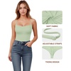 image:imageMANGOPOP Womens Cami Thong Bodysuit Double Lined Square Neck Backless Body Suit Adjustable Spaghetti Strap Tank TopsMisty Jade