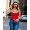 image:imageMANGOPOP Womens Cami Thong Bodysuit Double Lined Square Neck Backless Body Suit Adjustable Spaghetti Strap Tank TopsRed