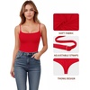 image:imageMANGOPOP Womens Cami Thong Bodysuit Double Lined Square Neck Backless Body Suit Adjustable Spaghetti Strap Tank TopsRed