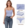 image:imageMANGOPOP Womens Cami Thong Bodysuit Double Lined Square Neck Backless Body Suit Adjustable Spaghetti Strap Tank TopsVery Peri