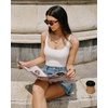 image:imageMANGOPOP Womens Cami Thong Double Lined Bodysuit Scoop Neck Backless Body Suit Sexy Adjustable Spaghetti Strap Tank Top 202602 White