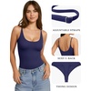 image:imageMANGOPOP Womens Cami Thong Double Lined Bodysuit Scoop Neck Backless Body Suit Sexy Adjustable Spaghetti Strap Tank Top 2026Deep Blue