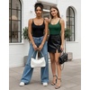image:imageMANGOPOP Womens Cami Thong Double Lined Bodysuit Scoop Neck Backless Body Suit Sexy Adjustable Spaghetti Strap Tank Top 2026Deep Green
