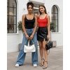 image:imageMANGOPOP Womens Cami Thong Double Lined Bodysuit Scoop Neck Backless Body Suit Sexy Adjustable Spaghetti Strap Tank Top 2026Red