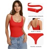 image:imageMANGOPOP Womens Cami Thong Double Lined Bodysuit Scoop Neck Backless Body Suit Sexy Adjustable Spaghetti Strap Tank Top 2026Red
