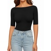 image:imageMANGOPOP Womens Half Sleeve Boat Neck Bodysuit 34 Sleeve Body Suit Fitted Going Out Tops 202601black
