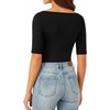 image:imageMANGOPOP Womens Half Sleeve Boat Neck Bodysuit 34 Sleeve Body Suit Fitted Going Out Tops 202601black