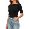 image:imageMANGOPOP Womens Half Sleeve Boat Neck Bodysuit 34 Sleeve Body Suit Fitted Going Out Tops 202601black
