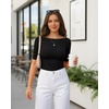 image:imageMANGOPOP Womens Half Sleeve Boat Neck Bodysuit 34 Sleeve Body Suit Fitted Going Out Tops 202601black