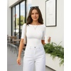 image:imageMANGOPOP Womens Half Sleeve Boat Neck Bodysuit 34 Sleeve Body Suit Fitted Going Out Tops 202602white