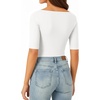 image:imageMANGOPOP Womens Half Sleeve Boat Neck Bodysuit 34 Sleeve Body Suit Fitted Going Out Tops 202602white