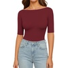 image:imageMANGOPOP Womens Half Sleeve Boat Neck Bodysuit 34 Sleeve Body Suit Fitted Going Out Tops 2026Burgundy