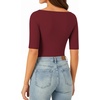 image:imageMANGOPOP Womens Half Sleeve Boat Neck Bodysuit 34 Sleeve Body Suit Fitted Going Out Tops 2026Burgundy