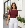 image:imageMANGOPOP Womens Half Sleeve Boat Neck Bodysuit 34 Sleeve Body Suit Fitted Going Out Tops 2026Burgundy