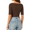 image:imageMANGOPOP Womens Half Sleeve Boat Neck Bodysuit 34 Sleeve Body Suit Fitted Going Out Tops 2026Coffee