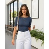 image:imageMANGOPOP Womens Half Sleeve Boat Neck Bodysuit 34 Sleeve Body Suit Fitted Going Out Tops 2026Deep Blue