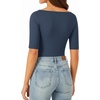 image:imageMANGOPOP Womens Half Sleeve Boat Neck Bodysuit 34 Sleeve Body Suit Fitted Going Out Tops 2026Deep Blue