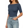 image:imageMANGOPOP Womens Half Sleeve Boat Neck Bodysuit 34 Sleeve Body Suit Fitted Going Out Tops 2026Deep Blue