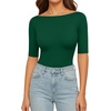 image:imageMANGOPOP Womens Half Sleeve Boat Neck Bodysuit 34 Sleeve Body Suit Fitted Going Out Tops 2026Deep Green
