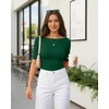 image:imageMANGOPOP Womens Half Sleeve Boat Neck Bodysuit 34 Sleeve Body Suit Fitted Going Out Tops 2026Deep Green